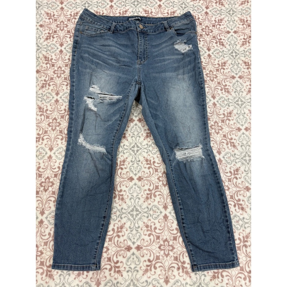 Indigo Fusion Distressed Skinny Jeans Womens 18 Medium Wash High Rise Stretch